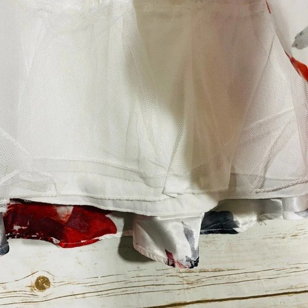 City Studio Women's‎ White Red Double Tiered Satin Fit & Flare Skirt Size 9